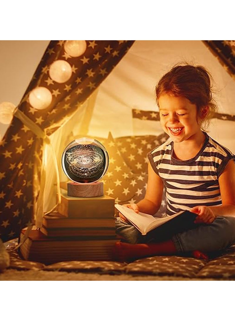 (Galaxy) 3D Glass Crystal Ball Night Light with Wooden Base Fantasy Decorative LED Night Light Bedroom Decoration - Image 3